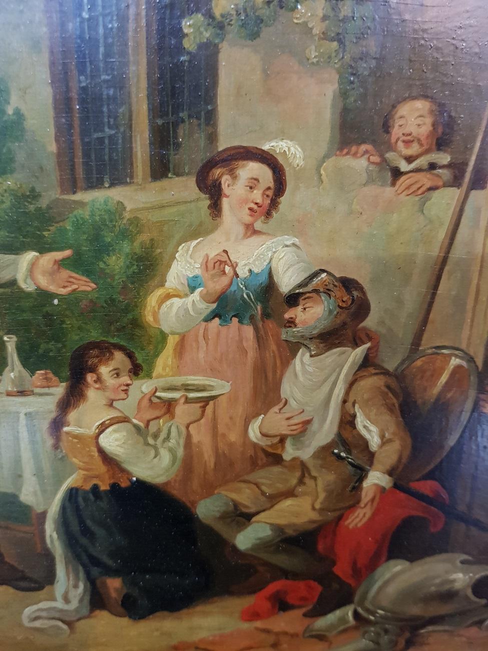 Hand-Painted 19th Century Painting on Panel in the Style of Sir David Wilkie For Sale