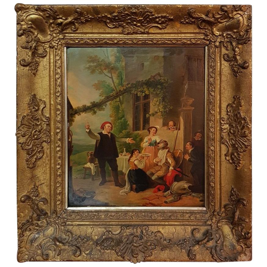19th Century Painting on Panel in the Style of Sir David Wilkie For Sale