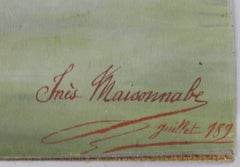 19th Century Painting on Silk Cranes Signed Ines Maisonnabe Chinoiserie