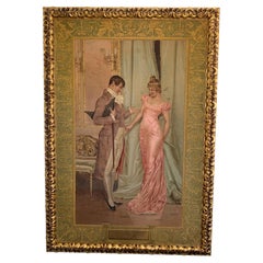 Antique 19th Century Painting on Wool " Courtly Life"