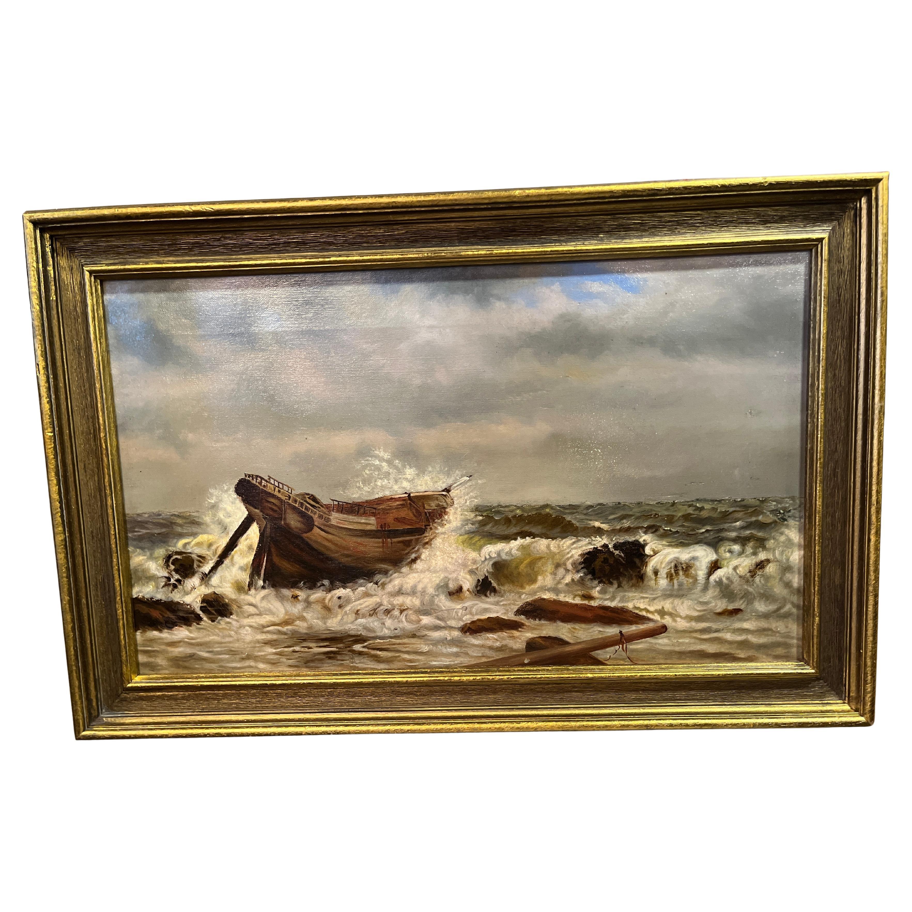19th Century Painting "Shipwreck on the Shore"