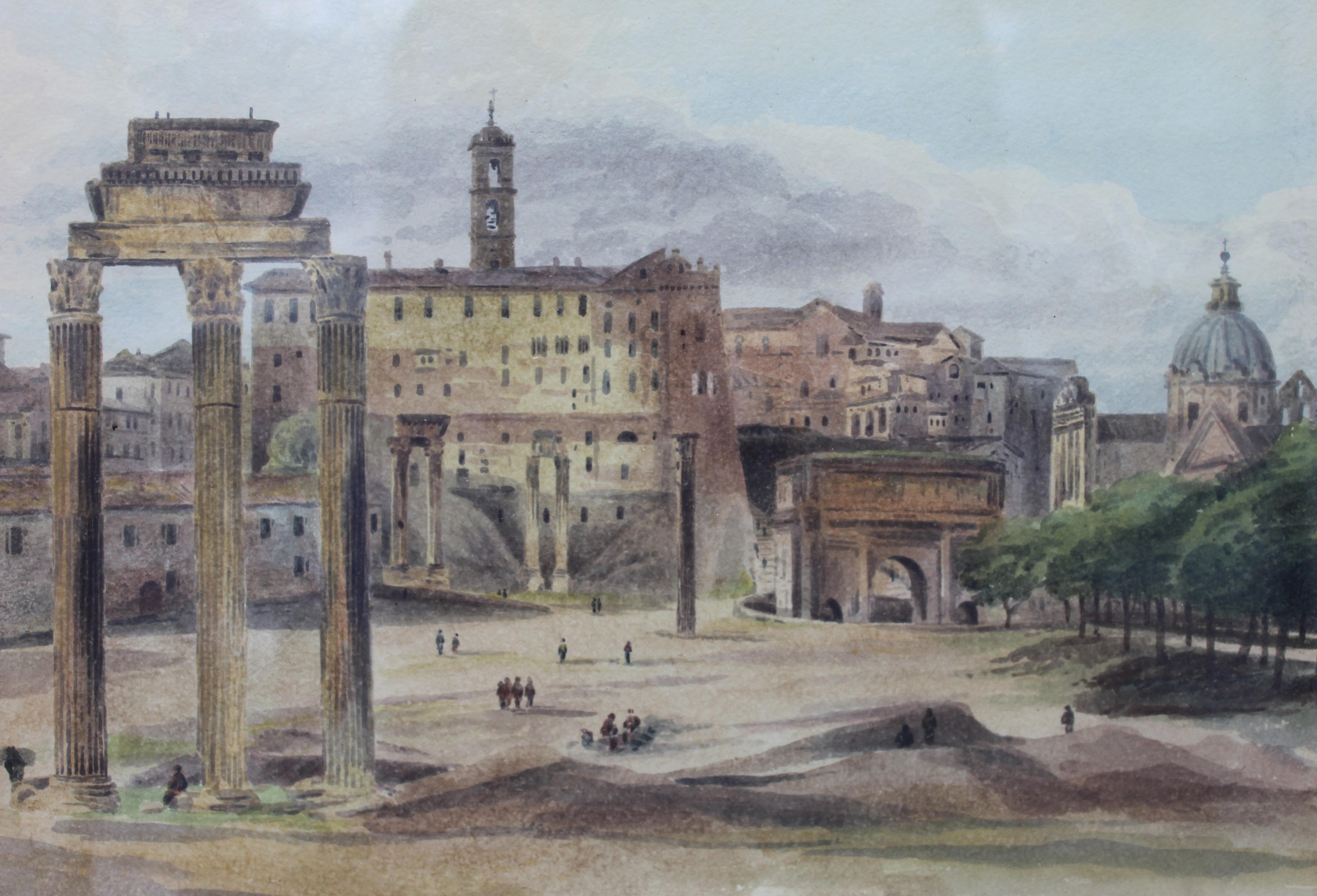 19th Century Painting Watercolor View of Roman Forum by Ibbetson Signed Dated 6