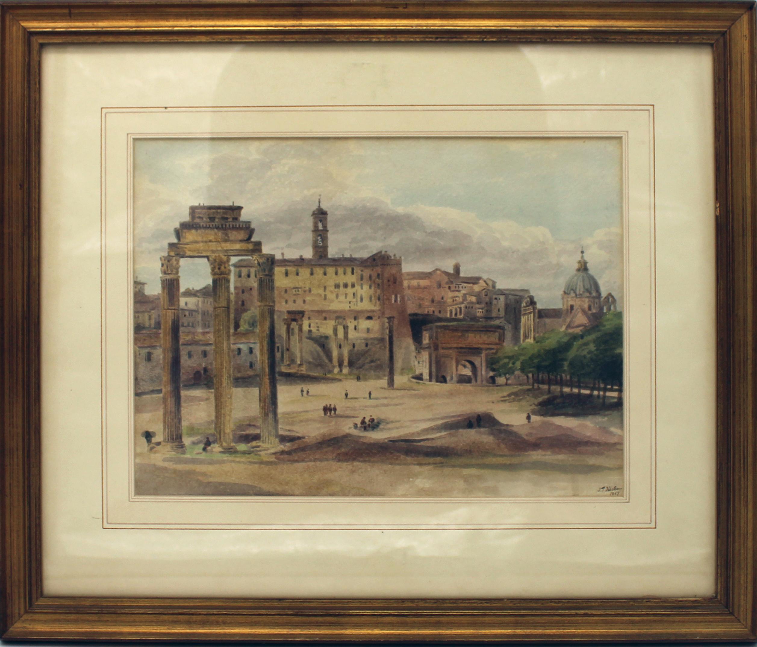 19th Century Painting Watercolor View of Roman Forum by Ibbetson Signed Dated 7