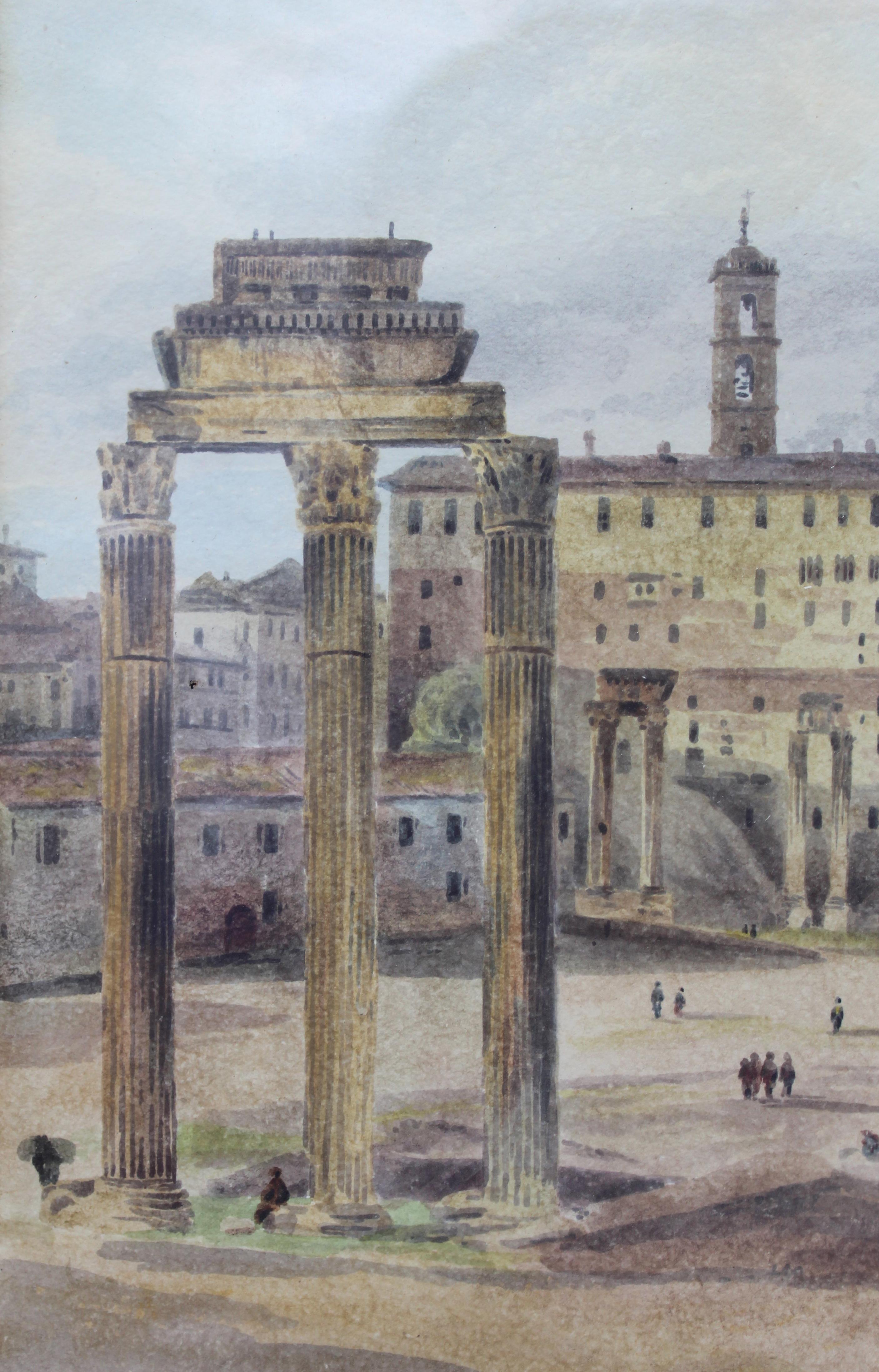 Hand-Painted 19th Century Painting Watercolor View of Roman Forum by Ibbetson Signed Dated