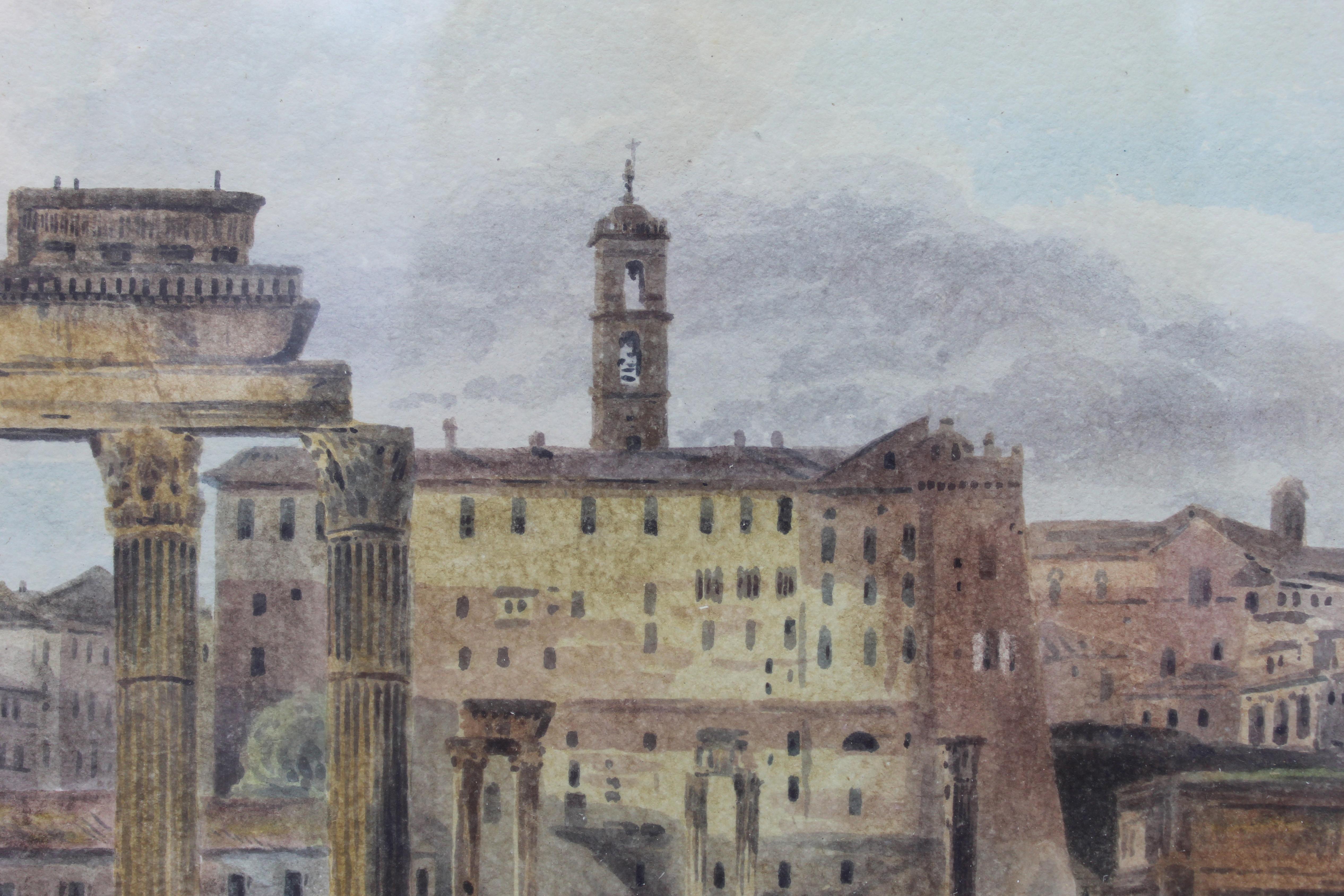 Paper 19th Century Painting Watercolor View of Roman Forum by Ibbetson Signed Dated