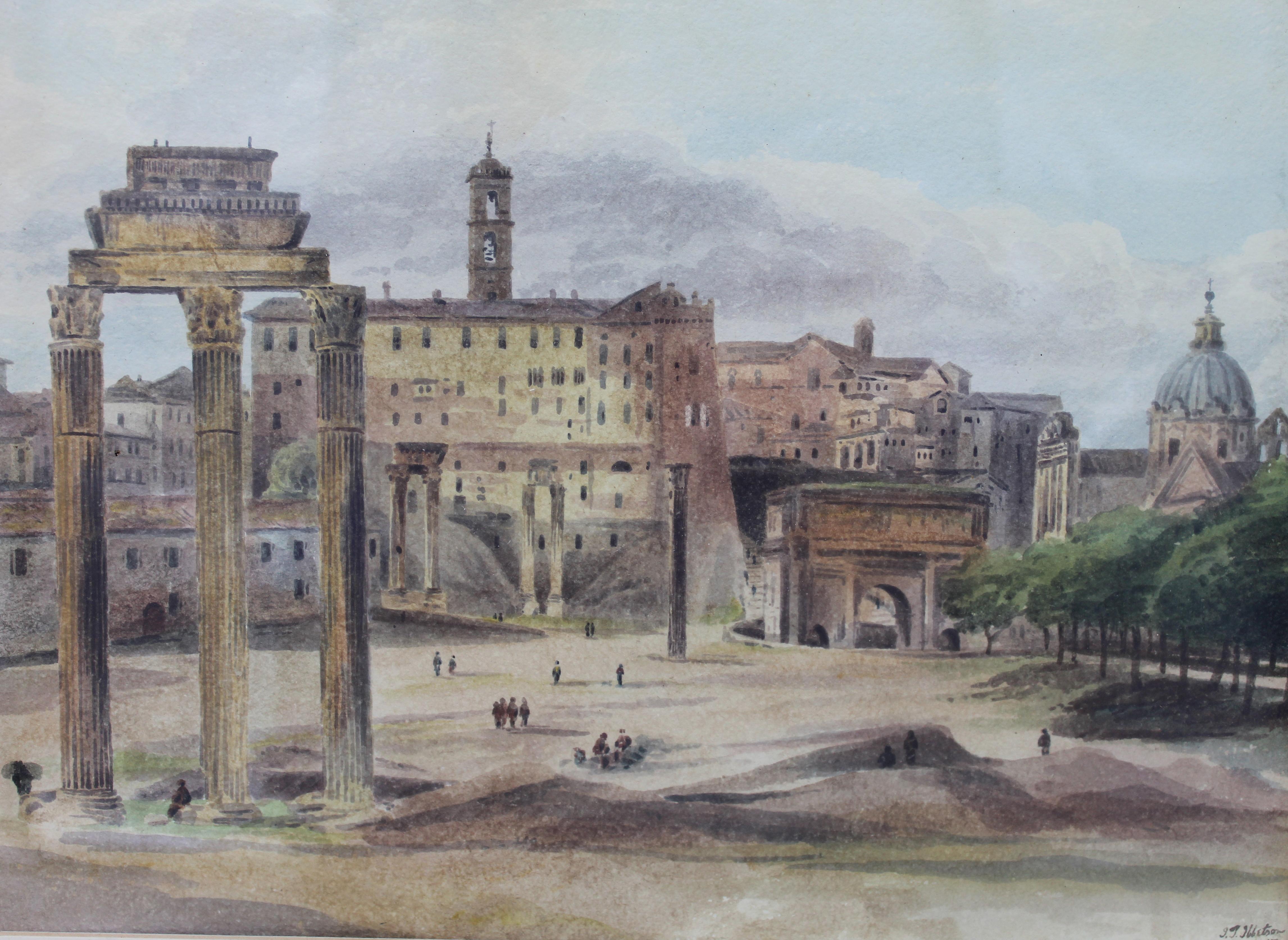 19th Century Painting Watercolor View of Roman Forum by Ibbetson Signed Dated 1