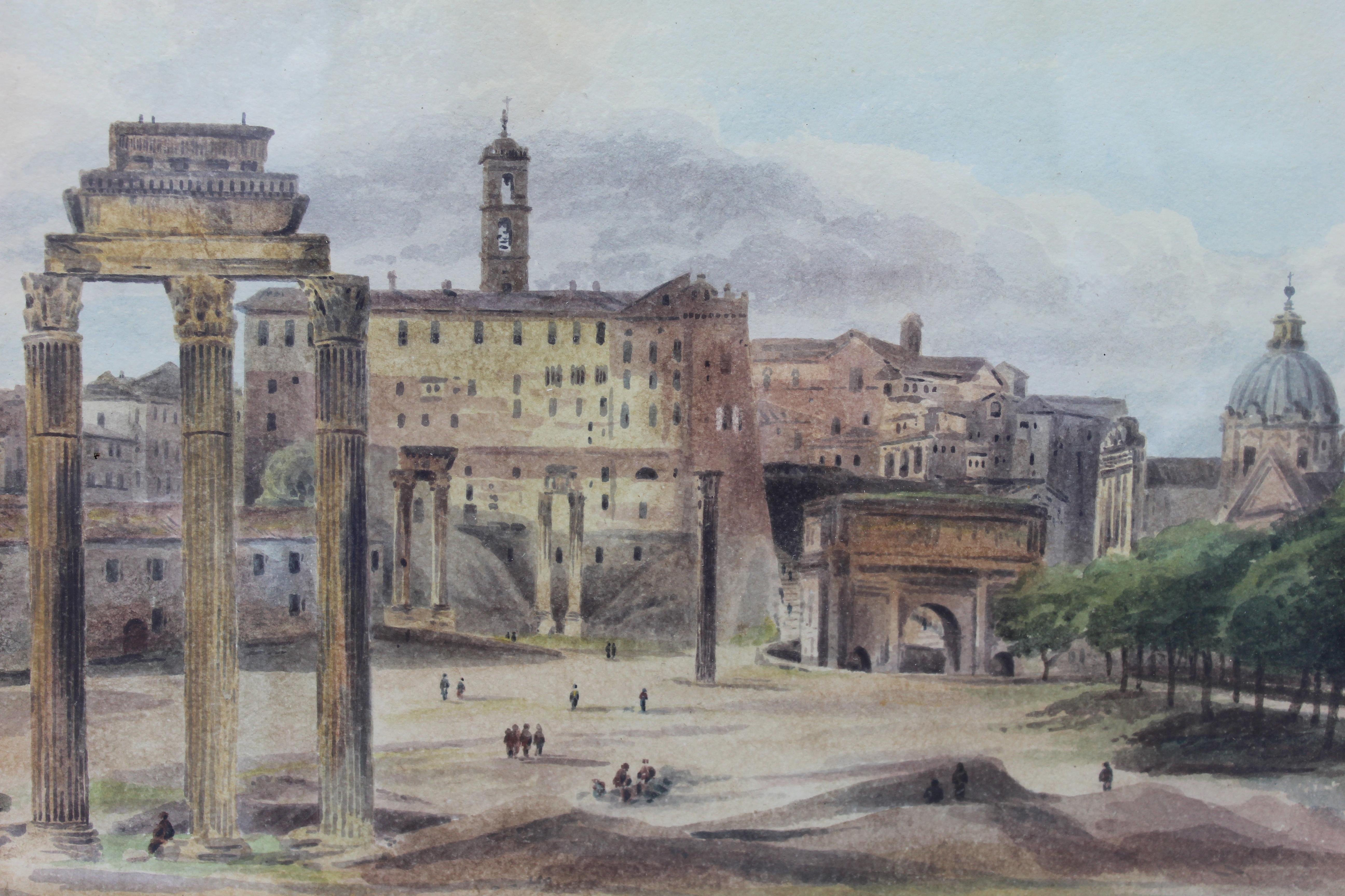 19th Century Painting Watercolor View of Roman Forum by Ibbetson Signed Dated 2