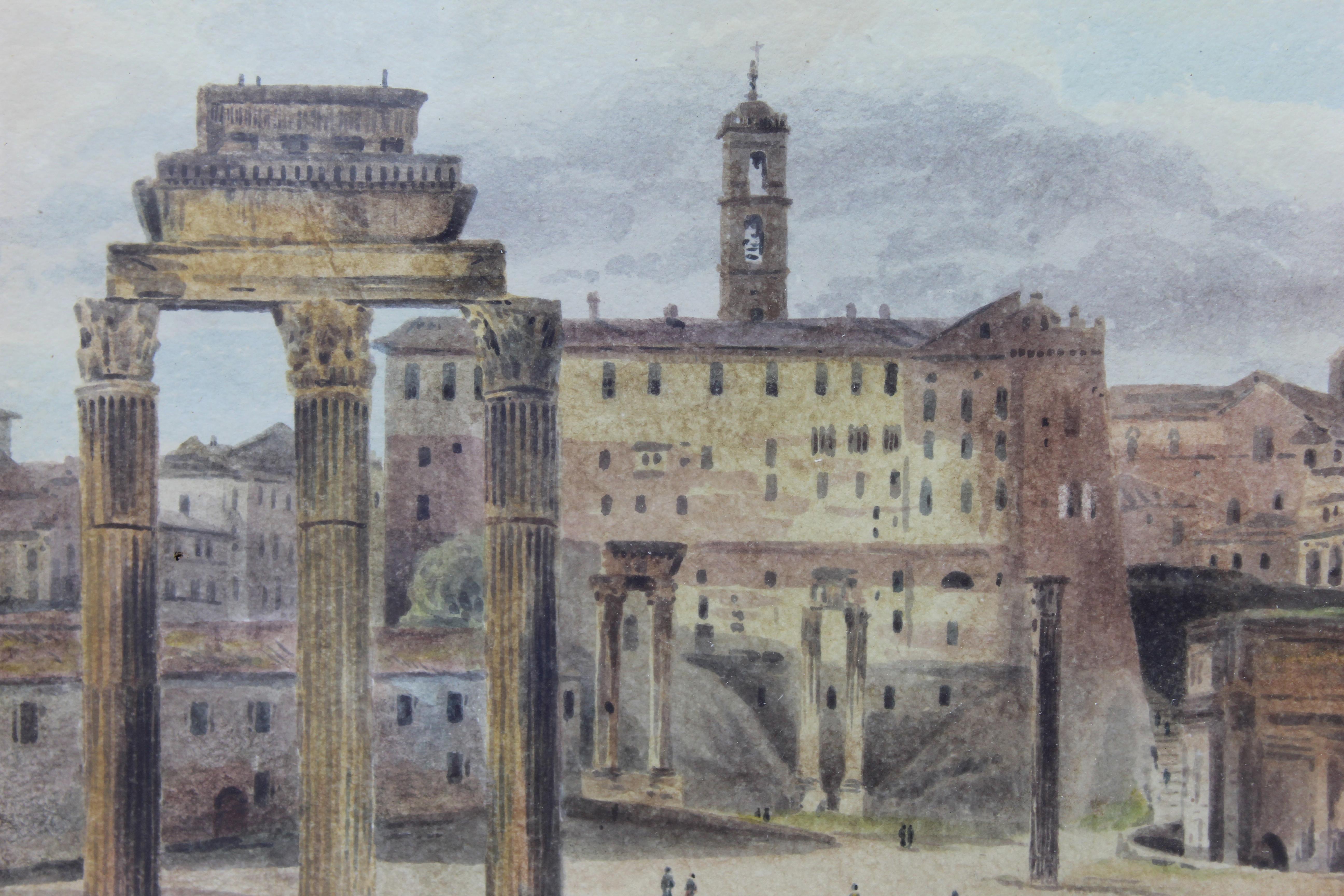 19th Century Painting Watercolor View of Roman Forum by Ibbetson Signed Dated 3