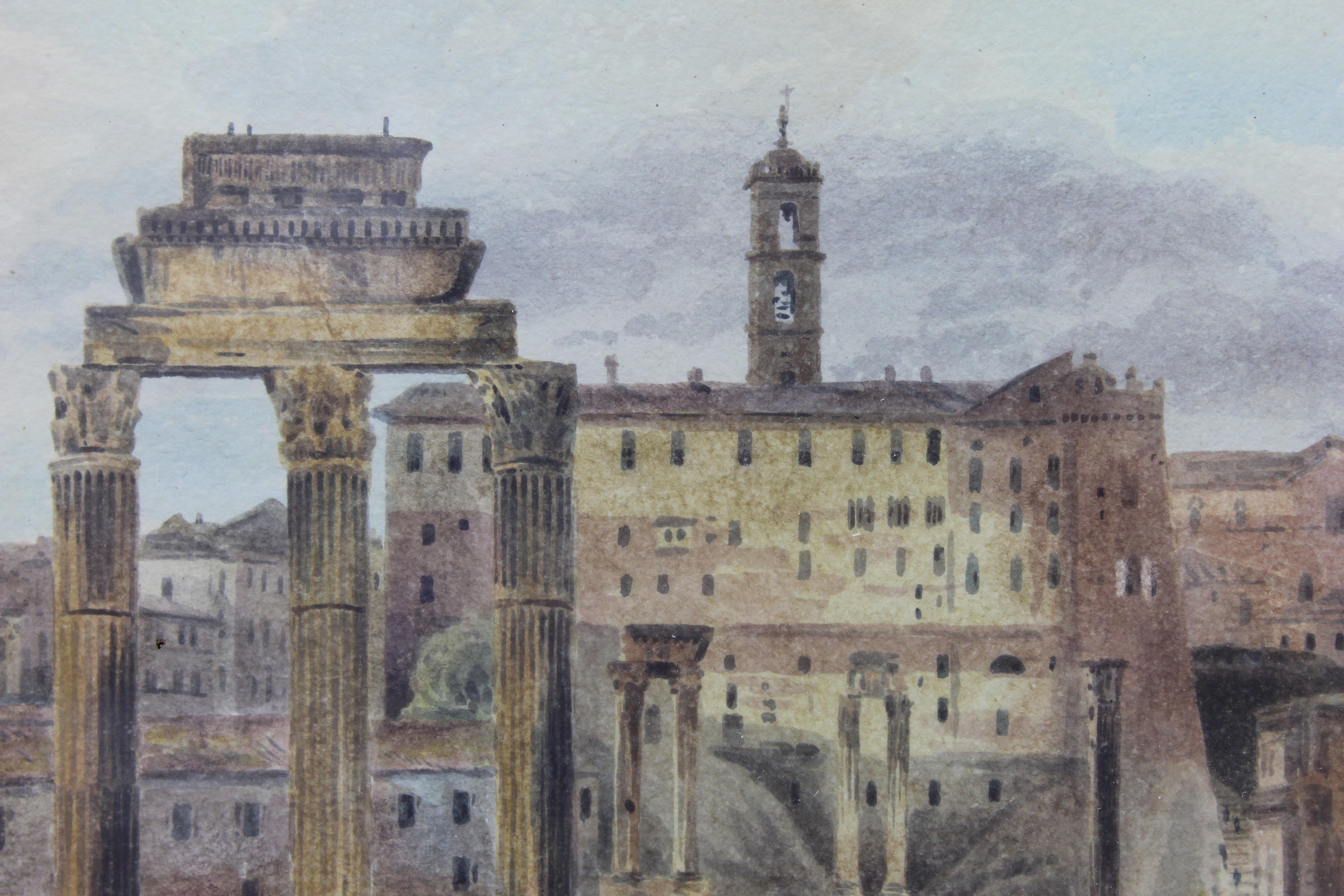 19th Century Painting Watercolor View of Roman Forum by Ibbetson Signed Dated 4