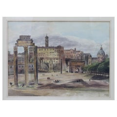 Antique 19th Century Painting Watercolor View of Roman Forum by Ibbetson Signed Dated