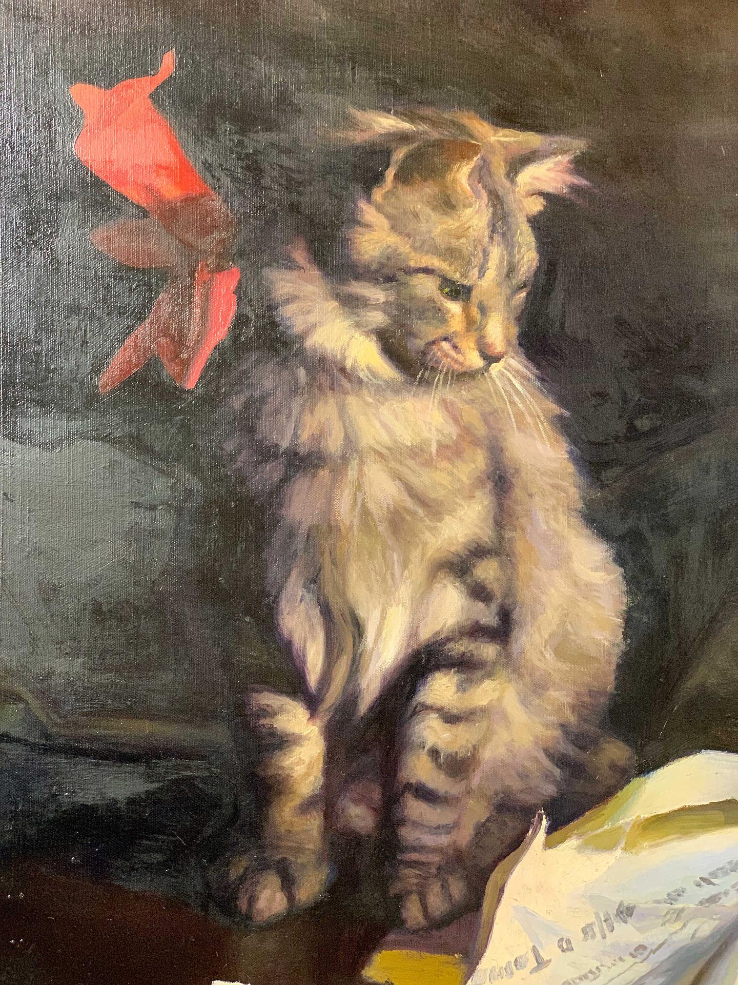19th CENTURY PAINTING WITH CAT GAME AND VENETO 