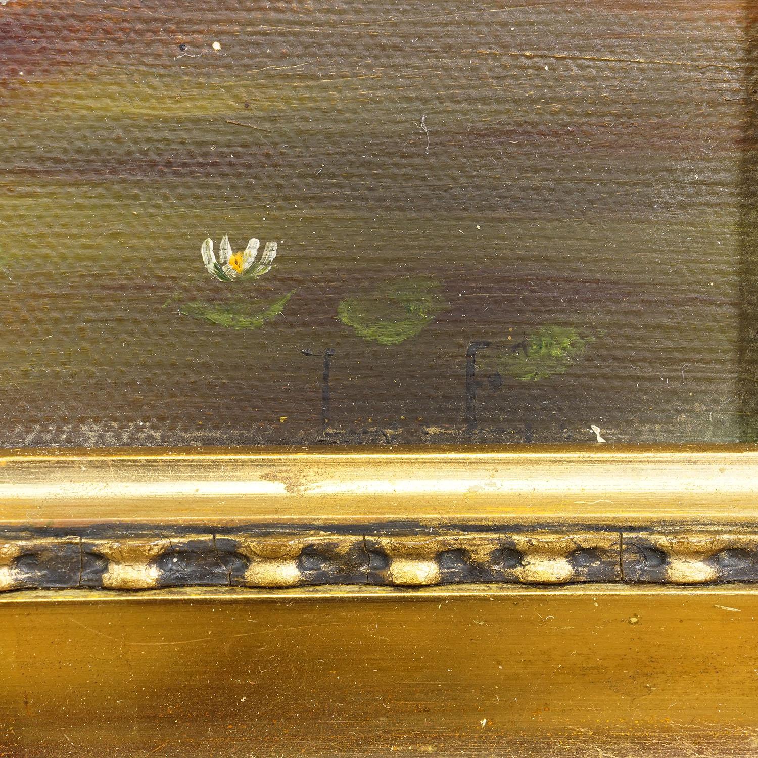 19th Century Painting with Swans on a Lake at Sunset In Good Condition For Sale In Berghuelen, DE