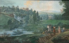 Classical 19th Century European Painting Figures in Ancient Landscape