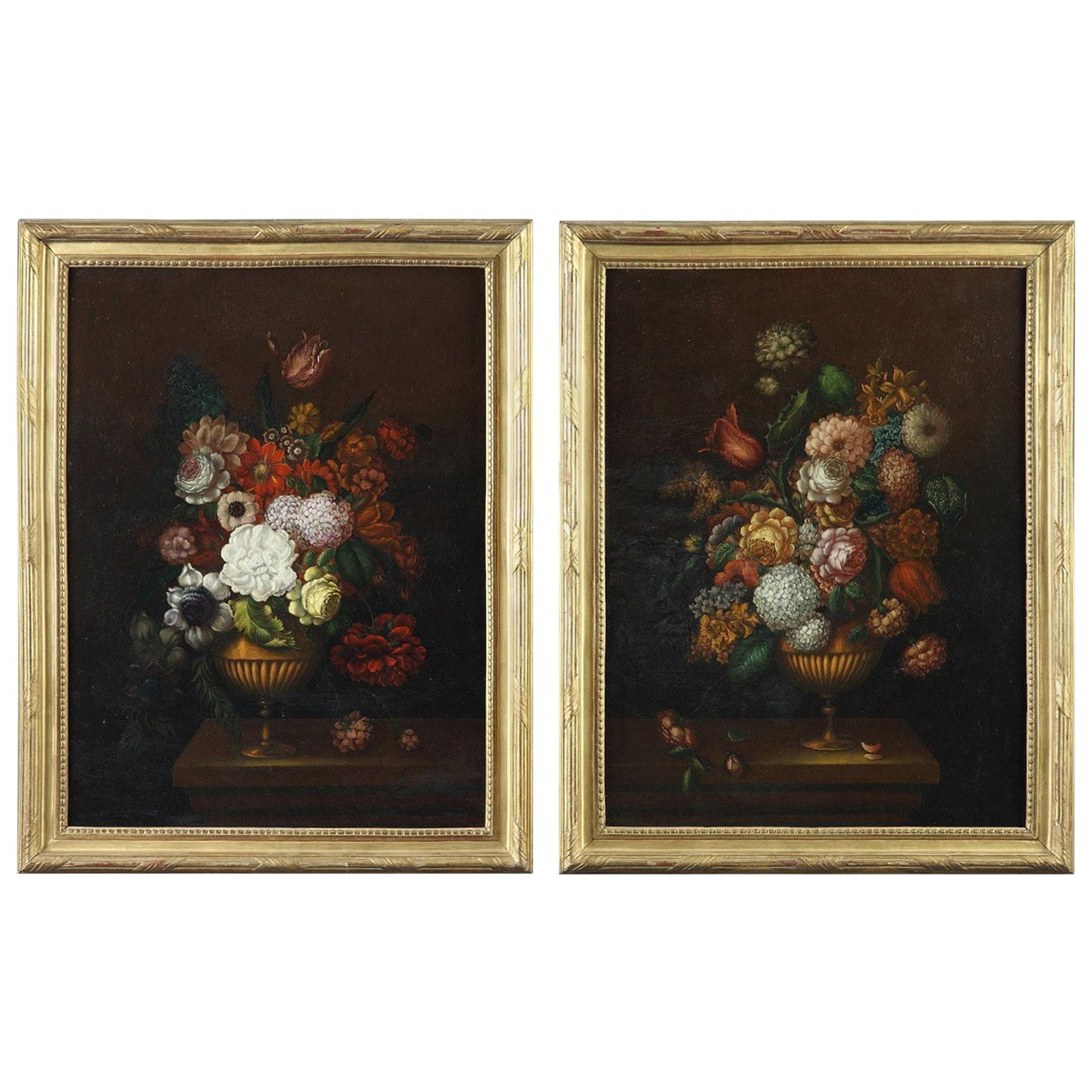19th Century Paintings Flower Bouquets in the Dutch School Style