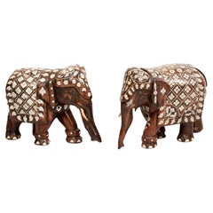 19th Century Pair Anglo-Indian Rosewood Elephants with Bone Inlay