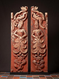 19th century Pair antique wooden Burmese Temple doors from Burma