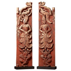 19th century Pair antique wooden Burmese Temple doors from Burma