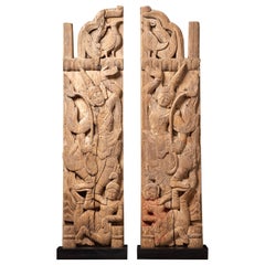 19th century Pair antique wooden Burmese temple doors from Burma