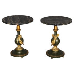 Paire de tables d'appoint Art Nouveau en bronze et marbre du 19e siècle par Ferville Suan