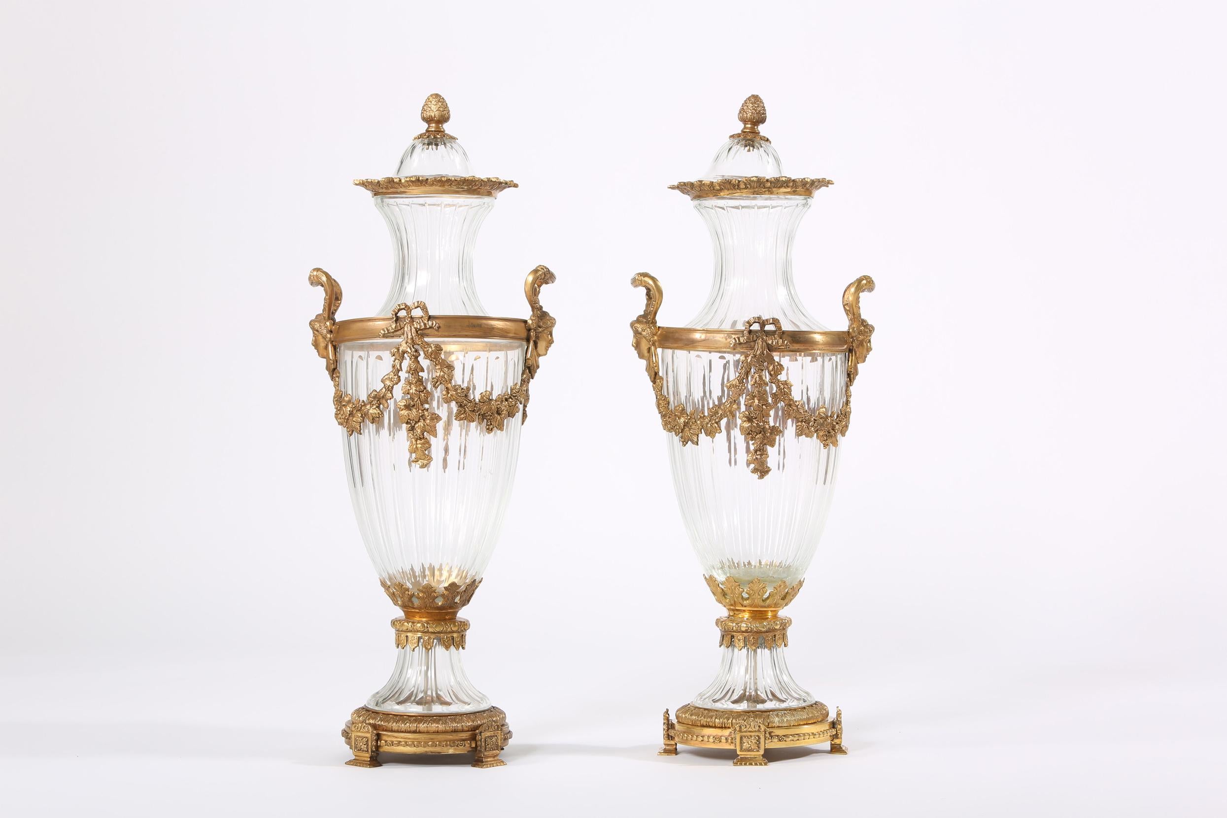 19th Century Pair Baccarat Crystal / Bronze Mounted Urns / Vases 3