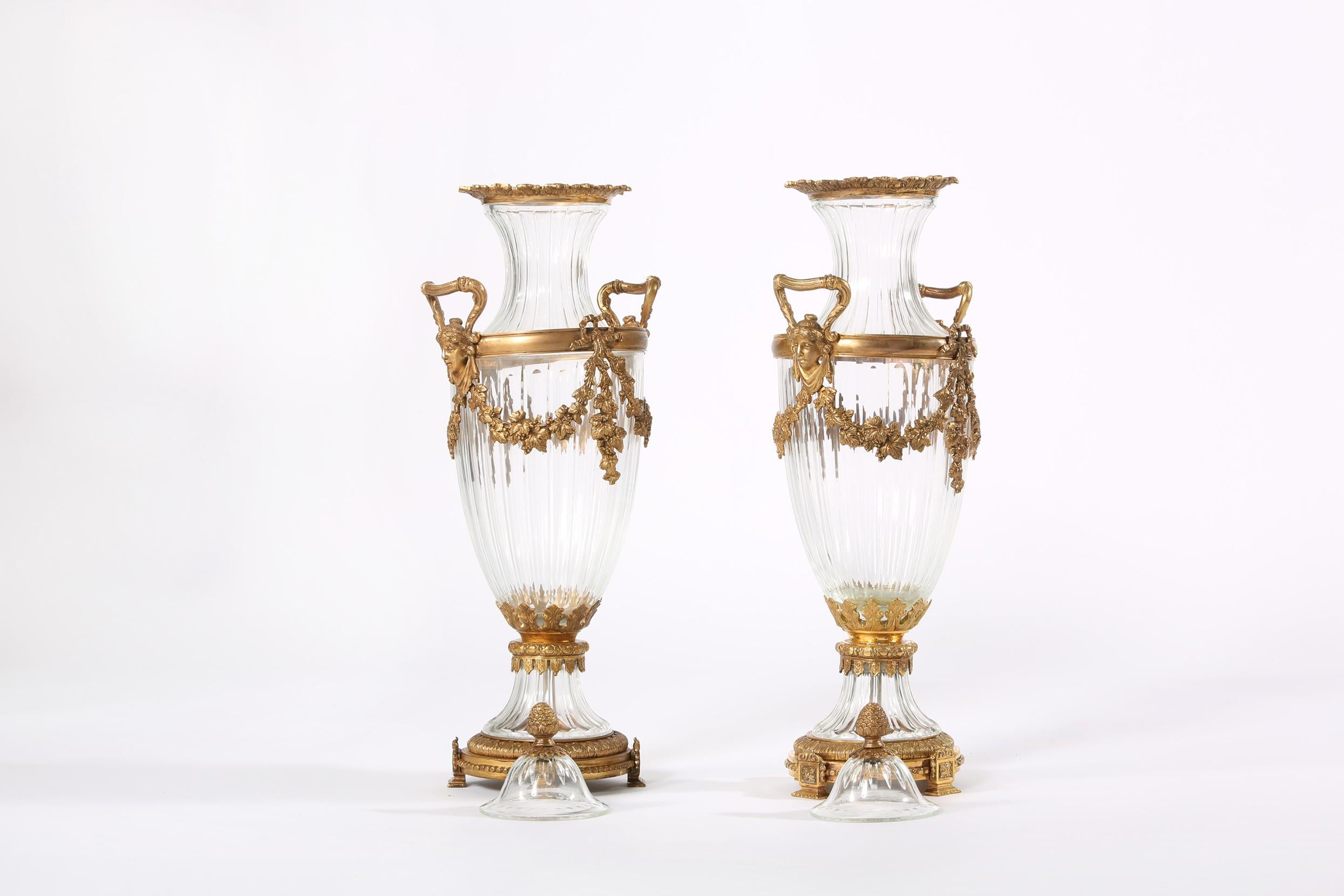 19th Century Pair Baccarat Crystal / Bronze Mounted Urns / Vases 4