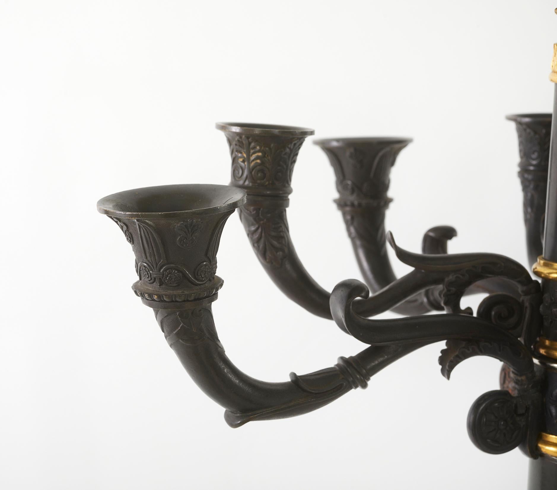 Gold 19th Century Pair Bronze Torchiers / Candelabras For Sale