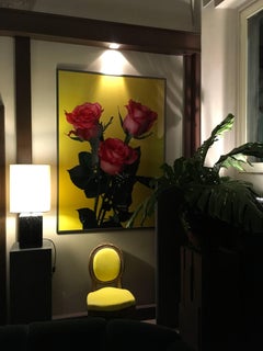 Mid-19th Century Pair French Provincial Wooden Chairs Yellow Linen