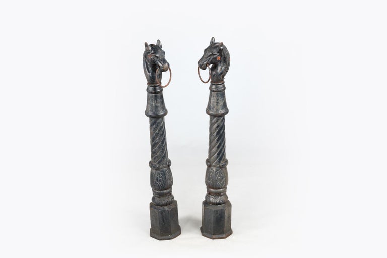 19th Century Pair Cast Iron Horse Head Hitching Posts at 1stDibs