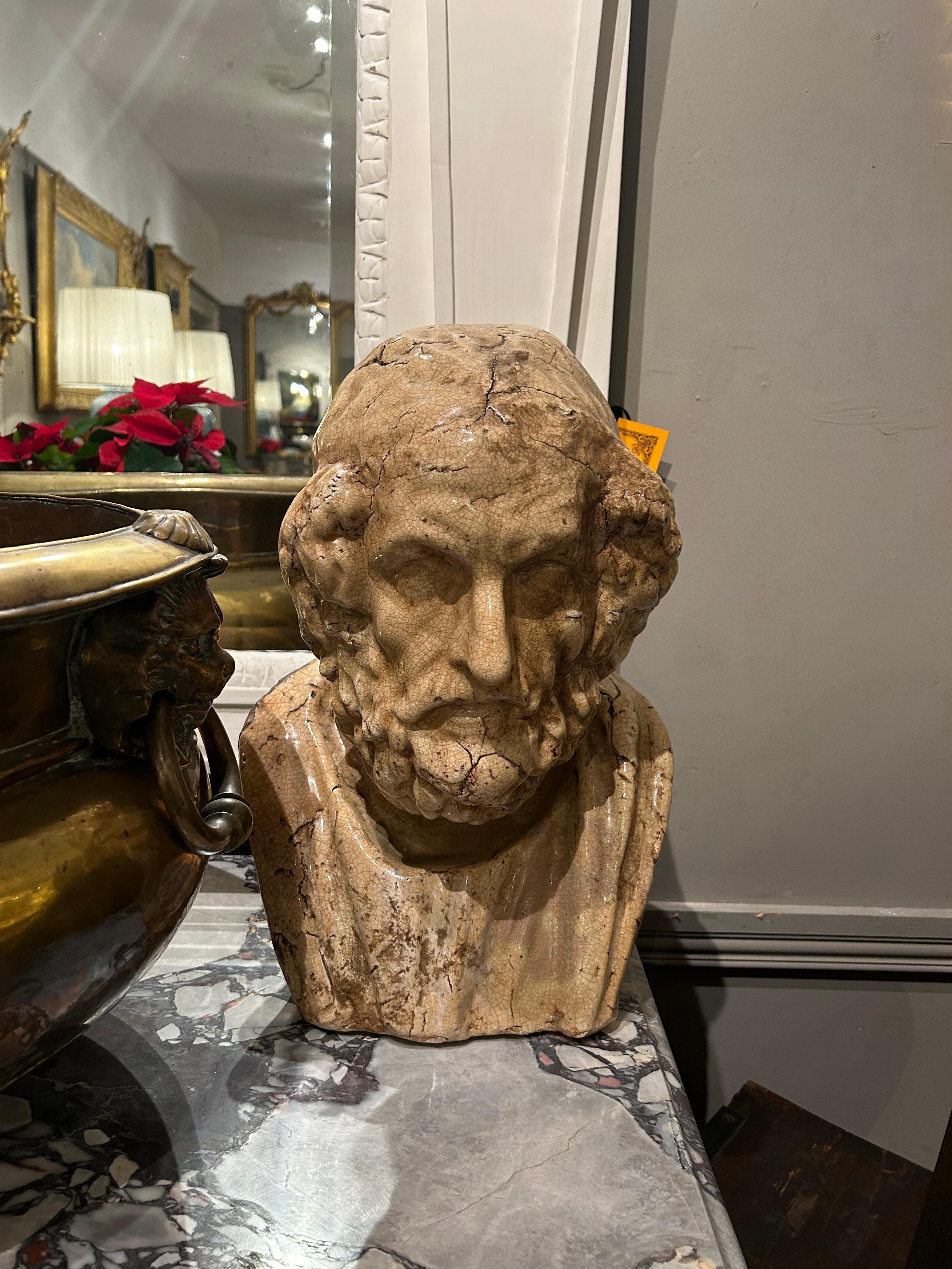 Neoclassical 19th Century Pair Ceramic Busts For Sale