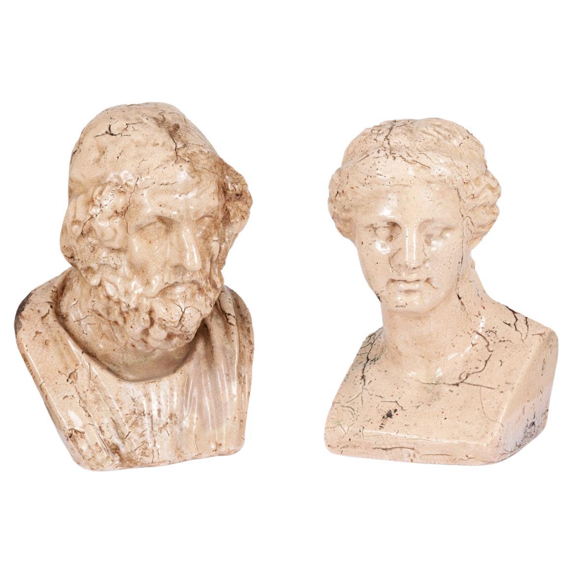 19th Century Pair Ceramic Busts For Sale