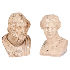 Antique 19th Century Pair Ceramic Busts