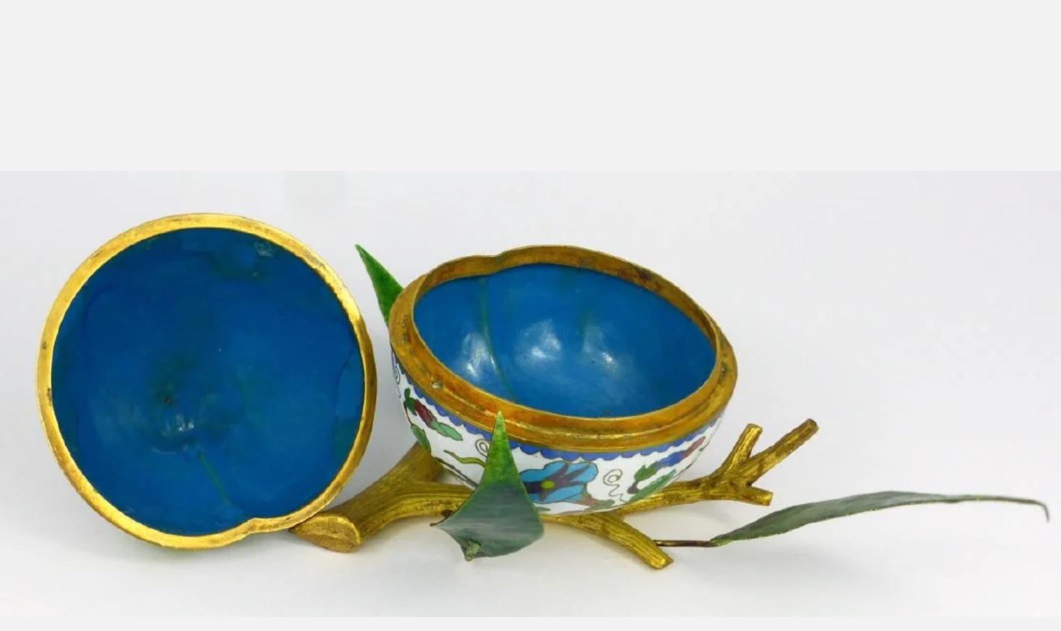 Chinoiserie Pair of Chinese Cloisonné Enamel Peach-Form Box and Cover, circa 1910-1940 For Sale