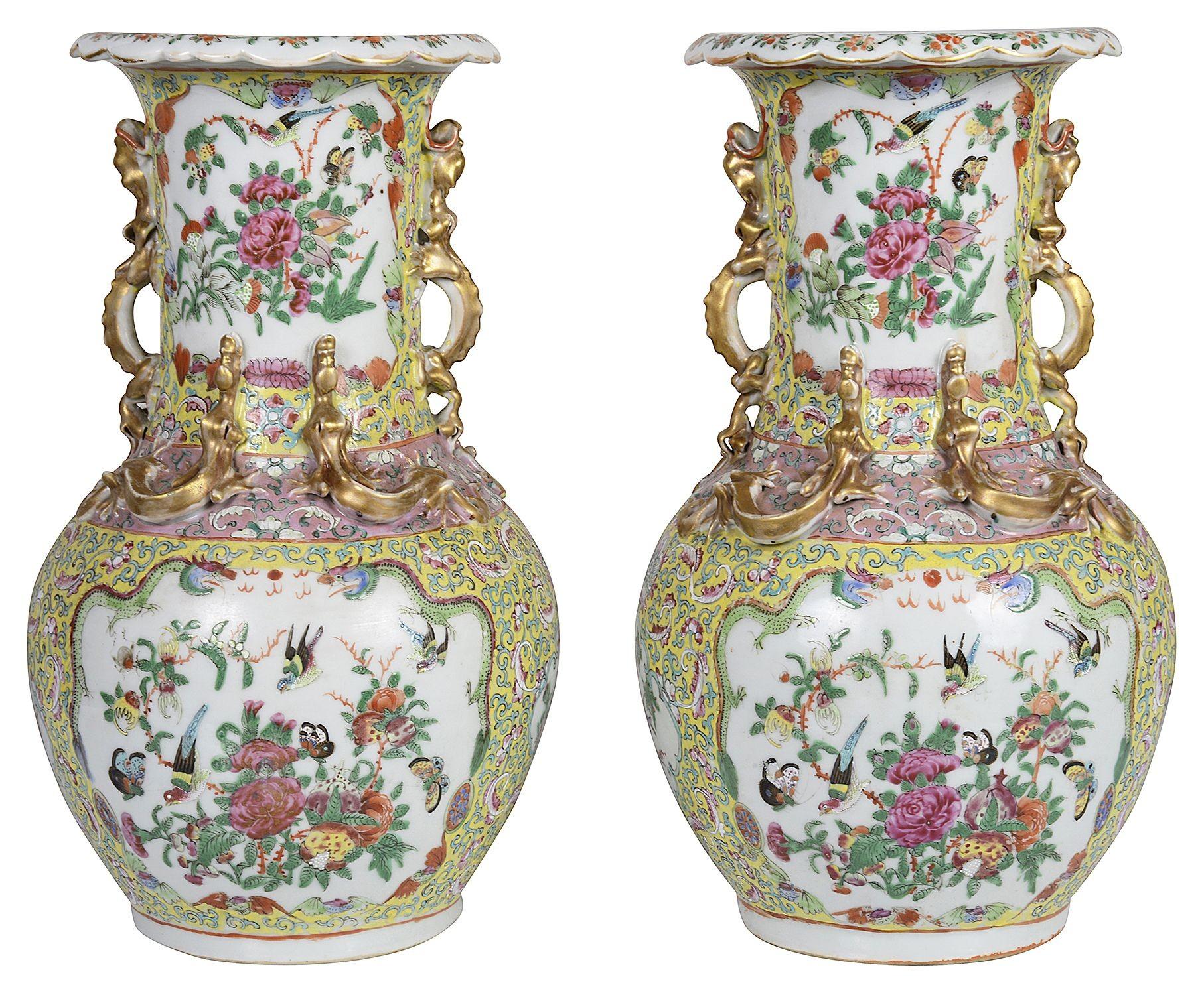 19th Century Pair Chinese Rose Medallion Vases / Lamps For Sale 1