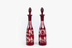 19th Century Pair Egermann Bohemian Czech Ruby Glass Decanters