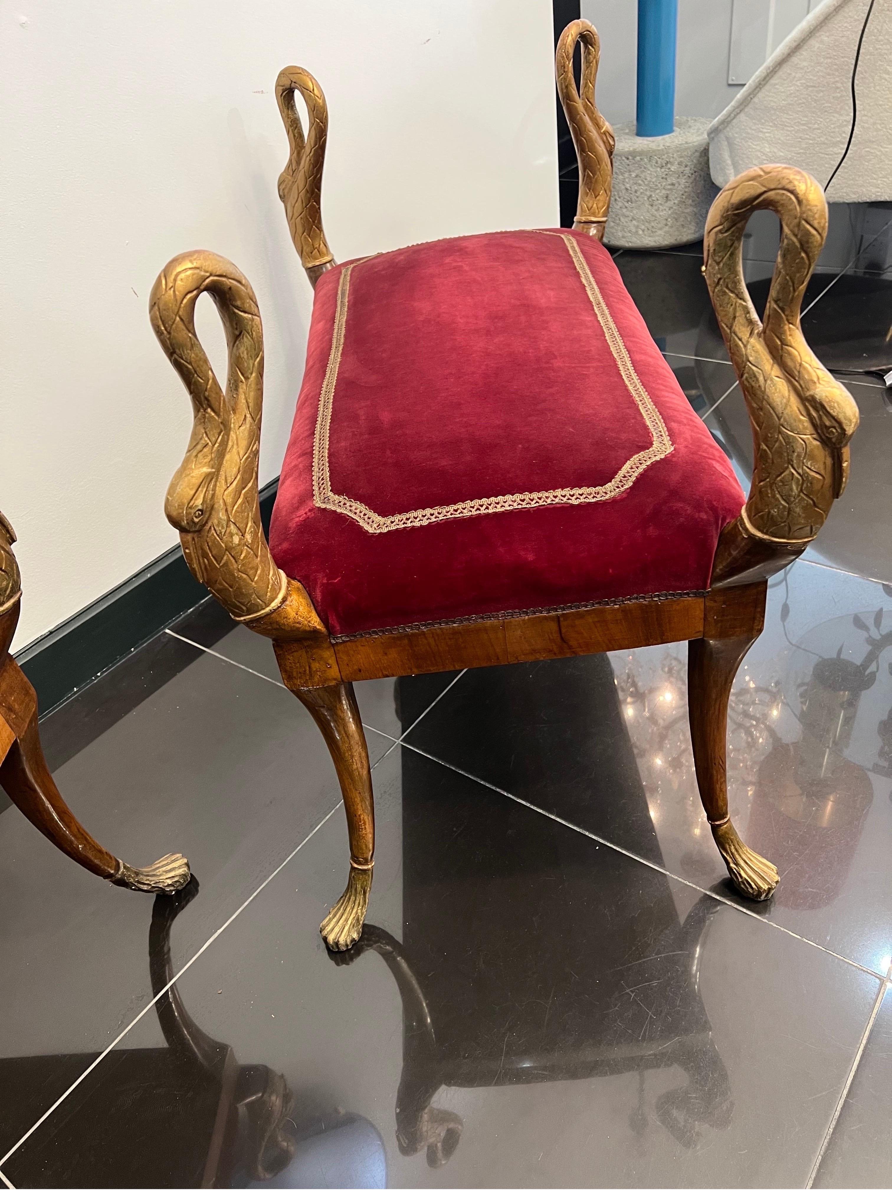 19th Century, Pair Empire Swan Benches 4