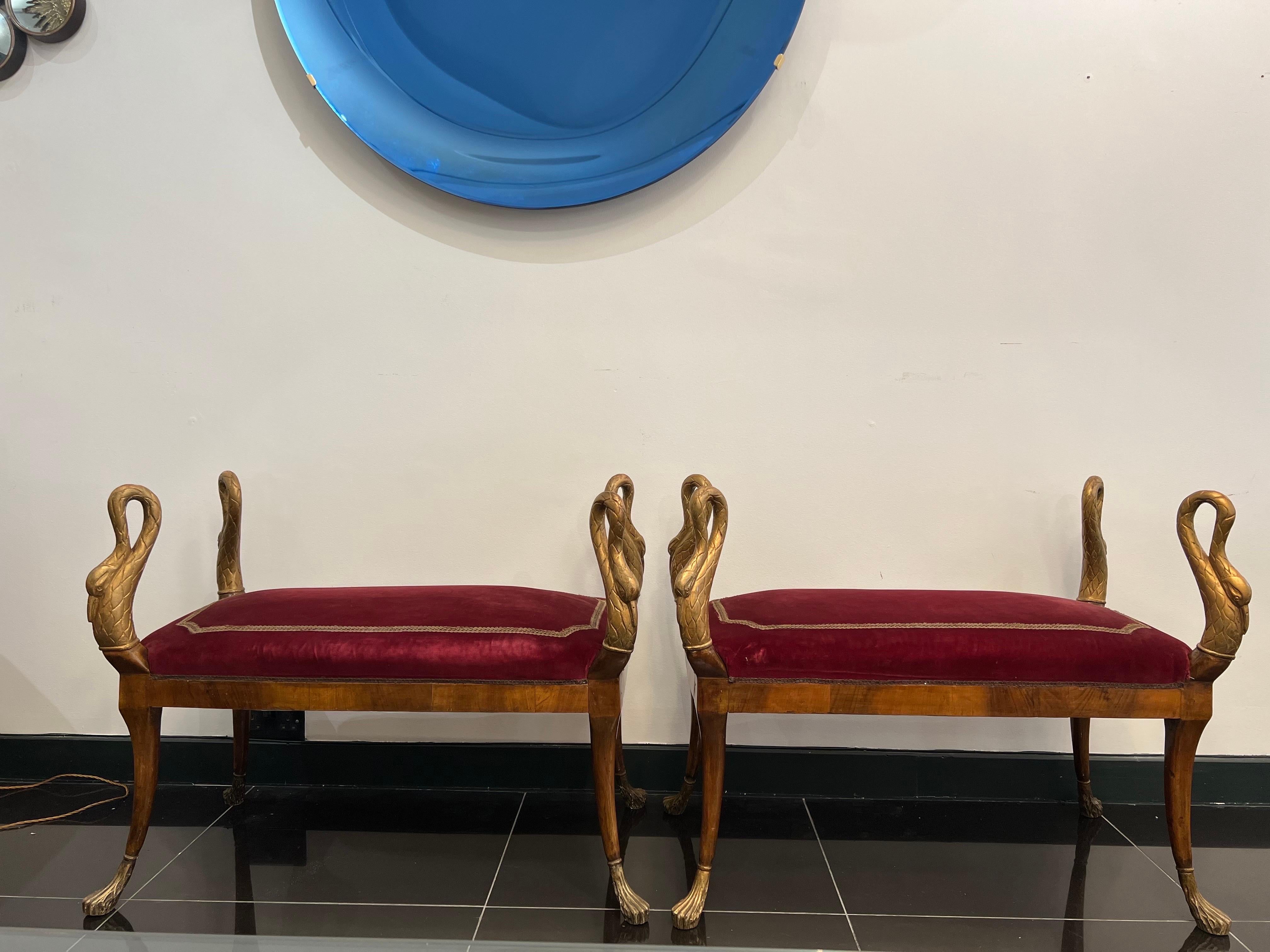Italian 19th Century, Pair Empire Swan Benches