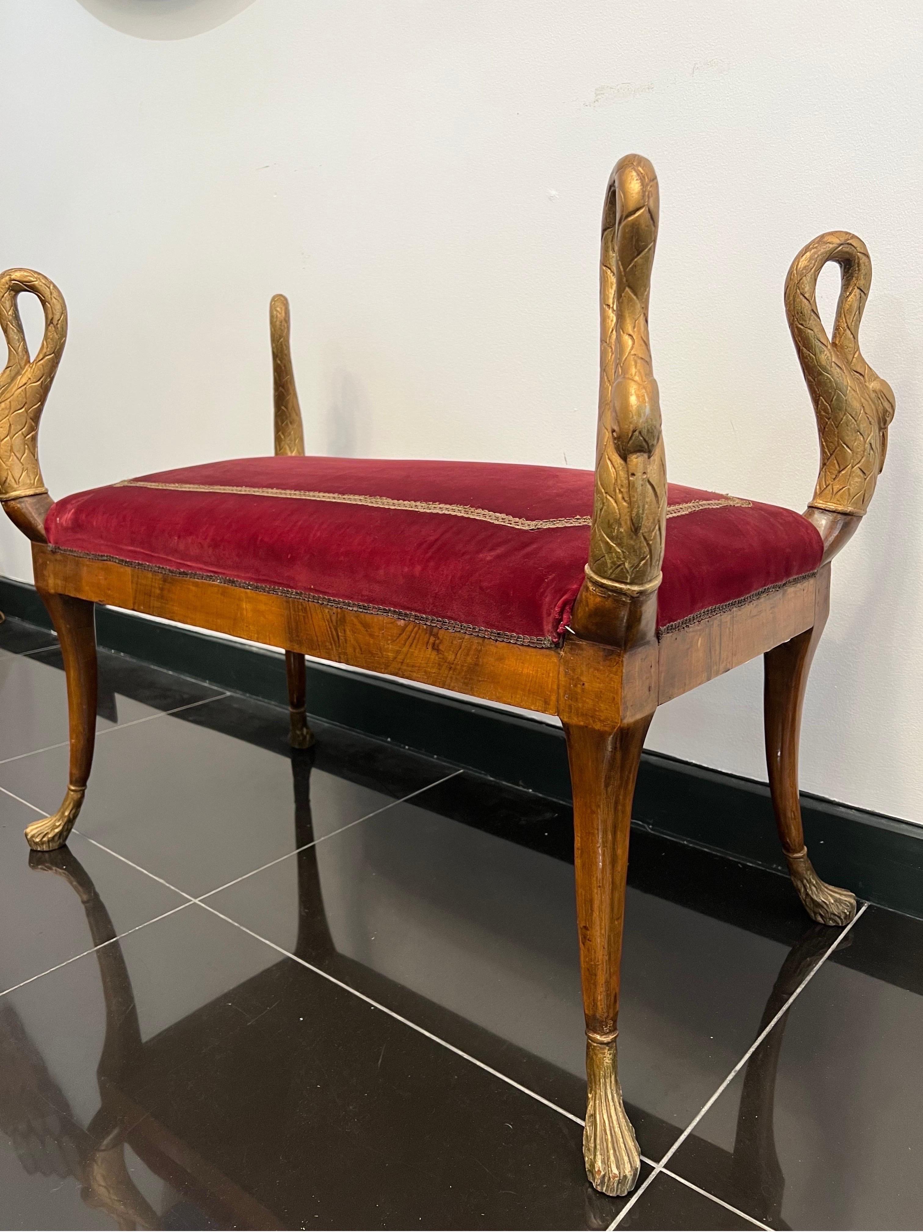 19th Century, Pair Empire Swan Benches 1