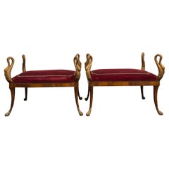 19th Century, Pair Empire Swan Benches