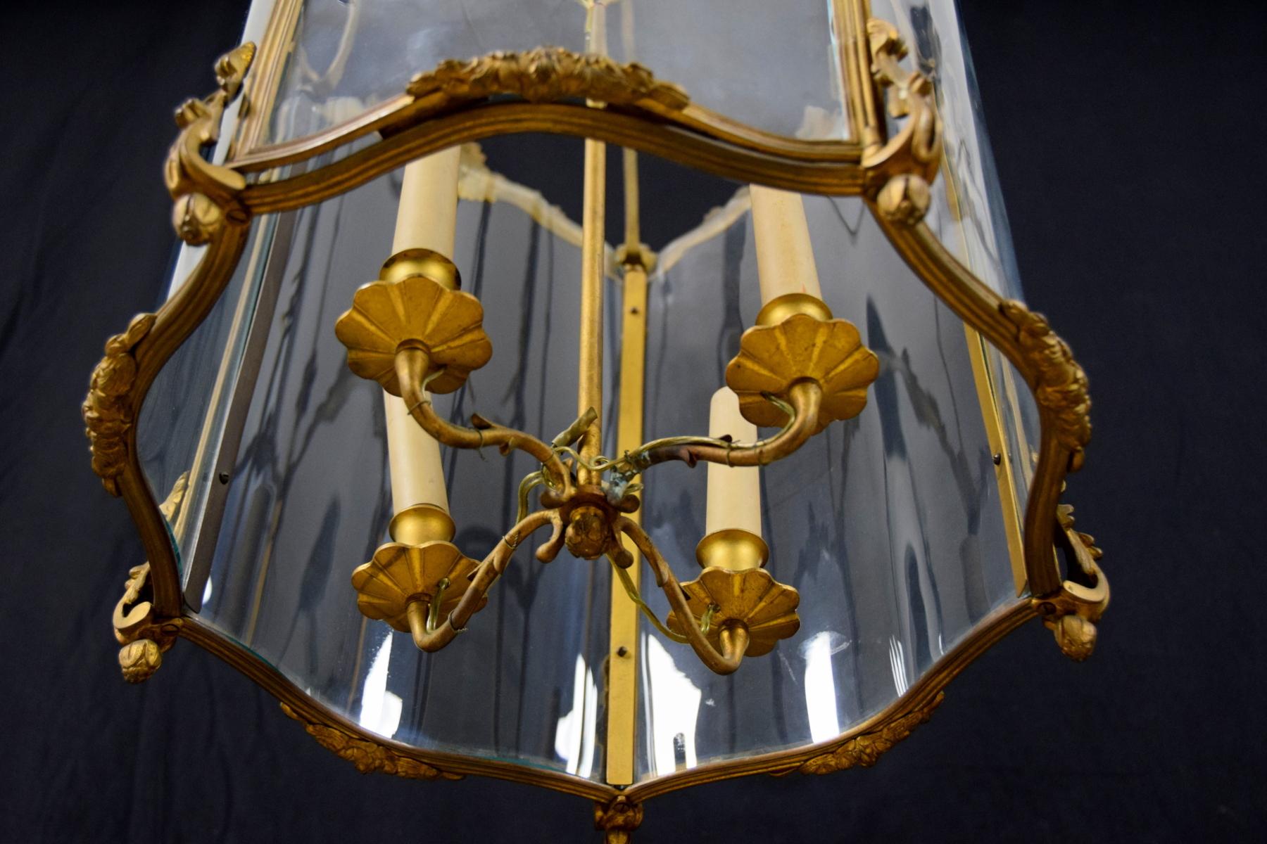 19th Century, Pair of French Gilt Bronze and Shaped Glass Lanterns 7