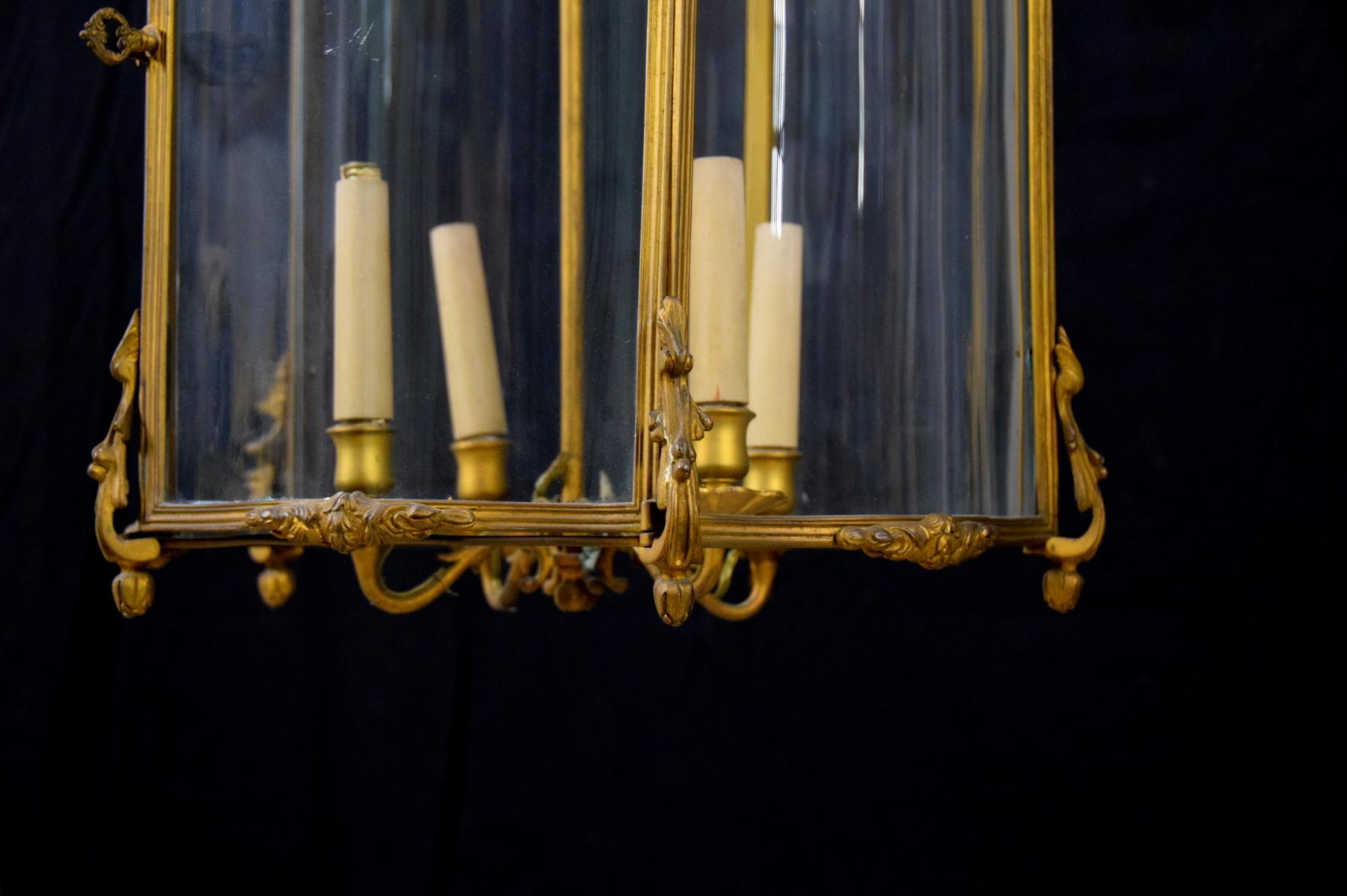 19th Century, Pair of French Gilt Bronze and Shaped Glass Lanterns 3