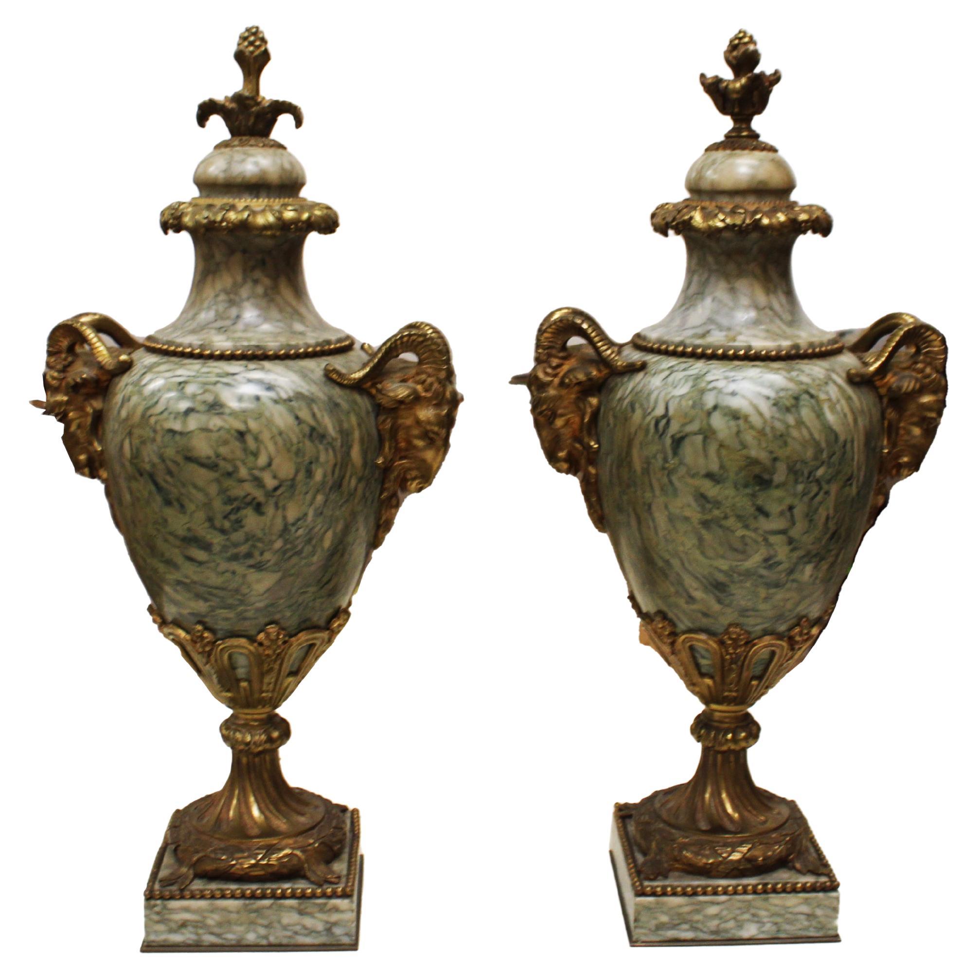 19th Century Pair French Marble Cassolettes For Sale