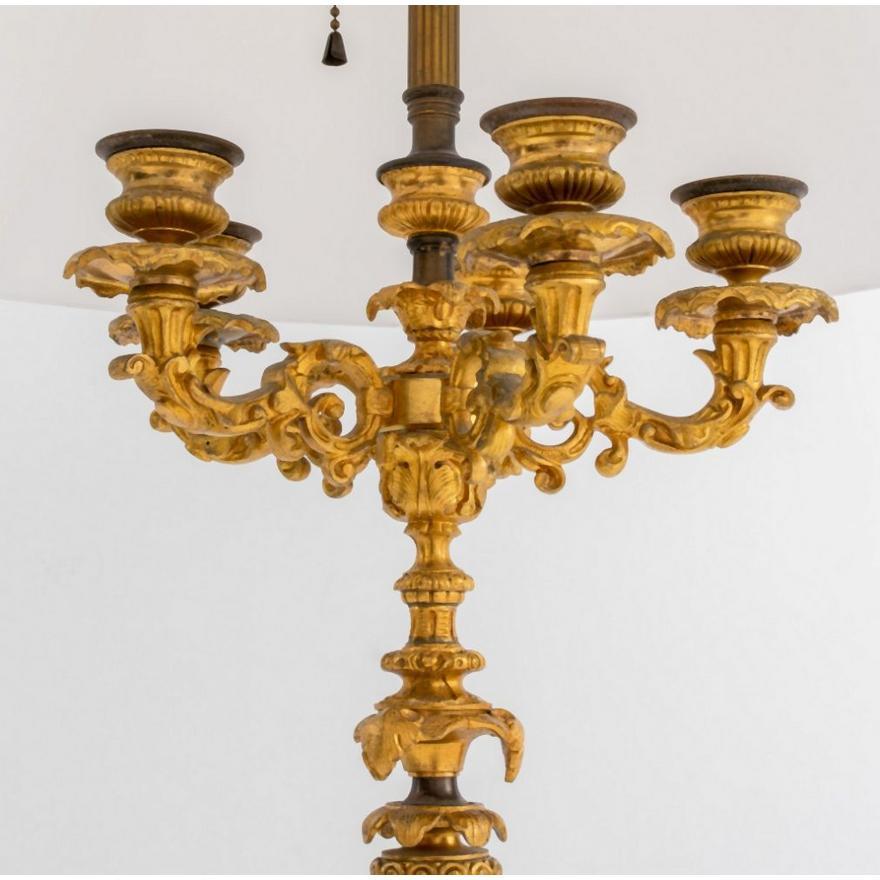 19th Century Pair French Napoleon III Gilt Bronze / Marble Candelabra Lamps For Sale 2