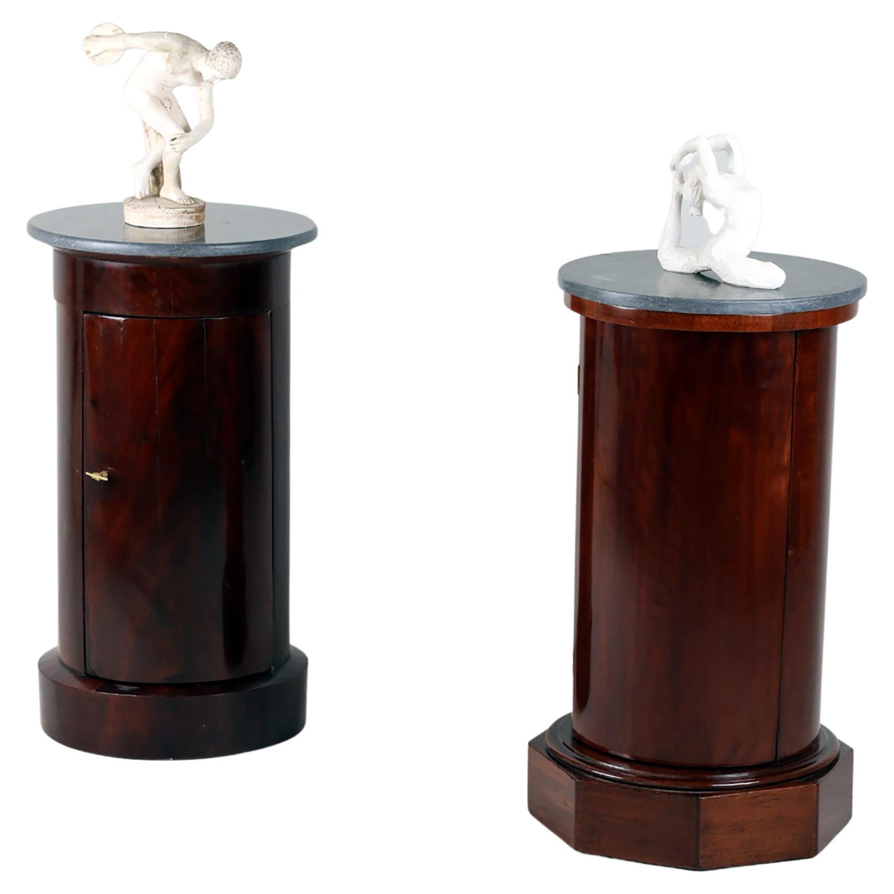 19th Century Pair French Neoclassic Mahogany Drum Cabinets For Sale