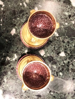 19th Century Pair French Red Porphyry and Gold Bronze Cassolettes Candelaholders