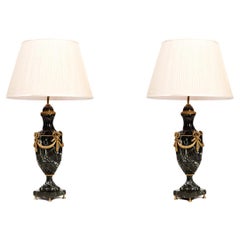 19th Century Pair French 'Verde Antico' Marble Table Lamps