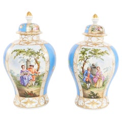 19th Century Pair German Porcelain Covered Urn