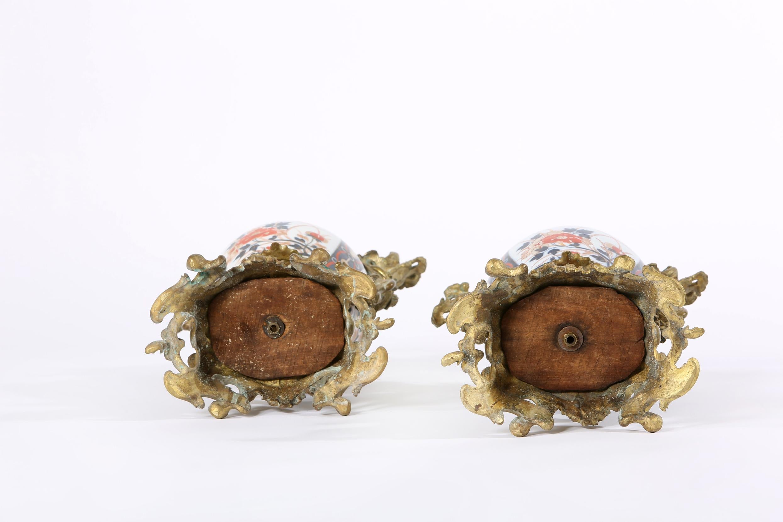 19th Century Pair / Gilt Bronze Mounted Imari Porcelain Vases For Sale 6