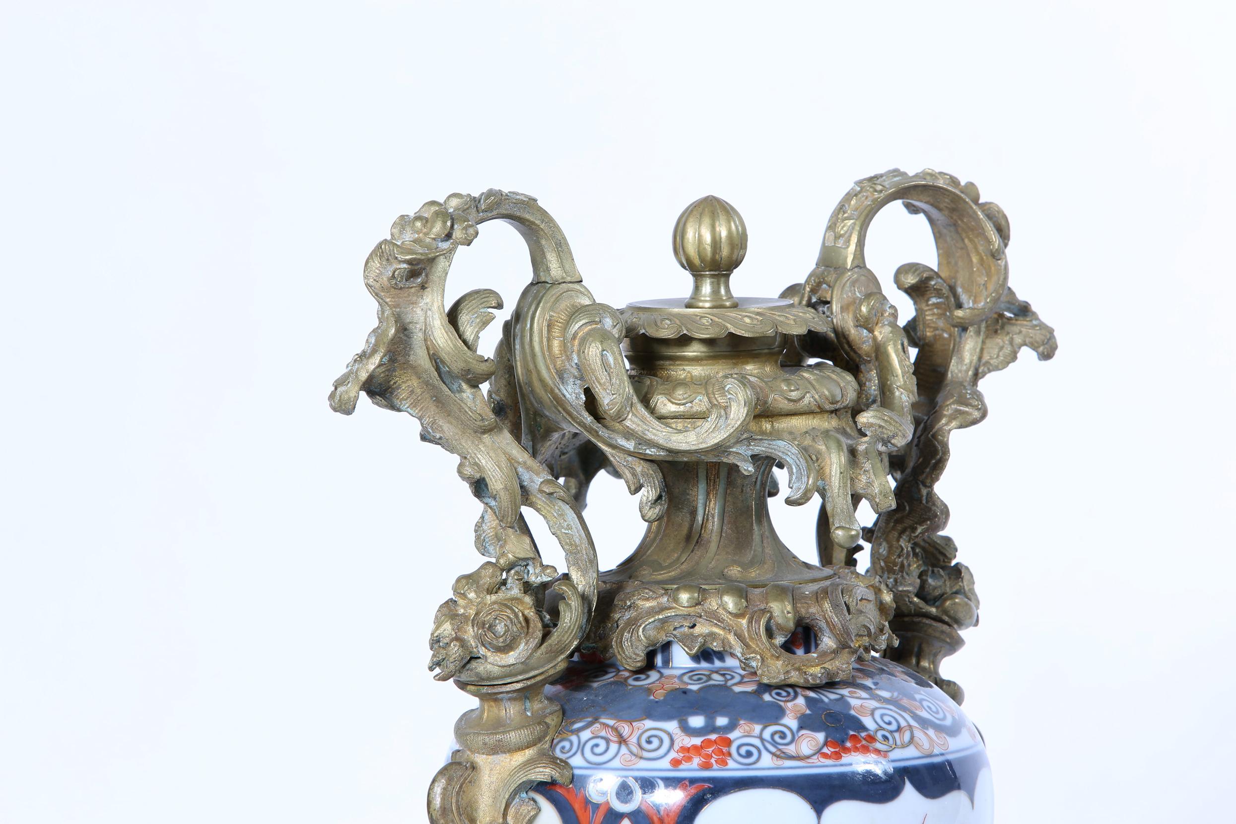 19th Century Pair / Gilt Bronze Mounted Imari Porcelain Vases For Sale 2