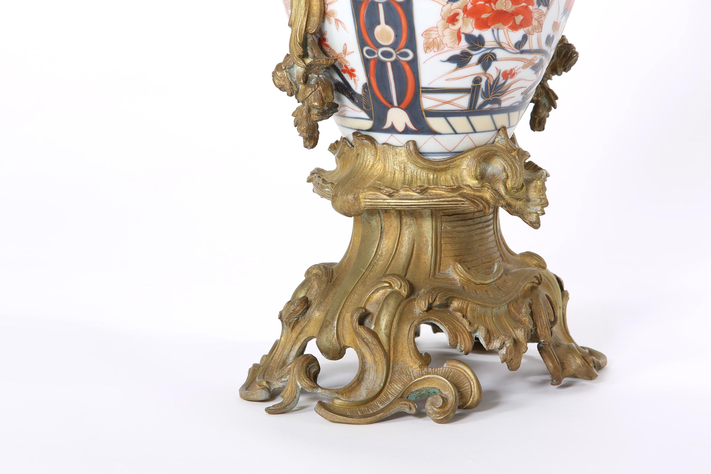 19th Century Pair / Gilt Bronze Mounted Imari Porcelain Vases For Sale 3
