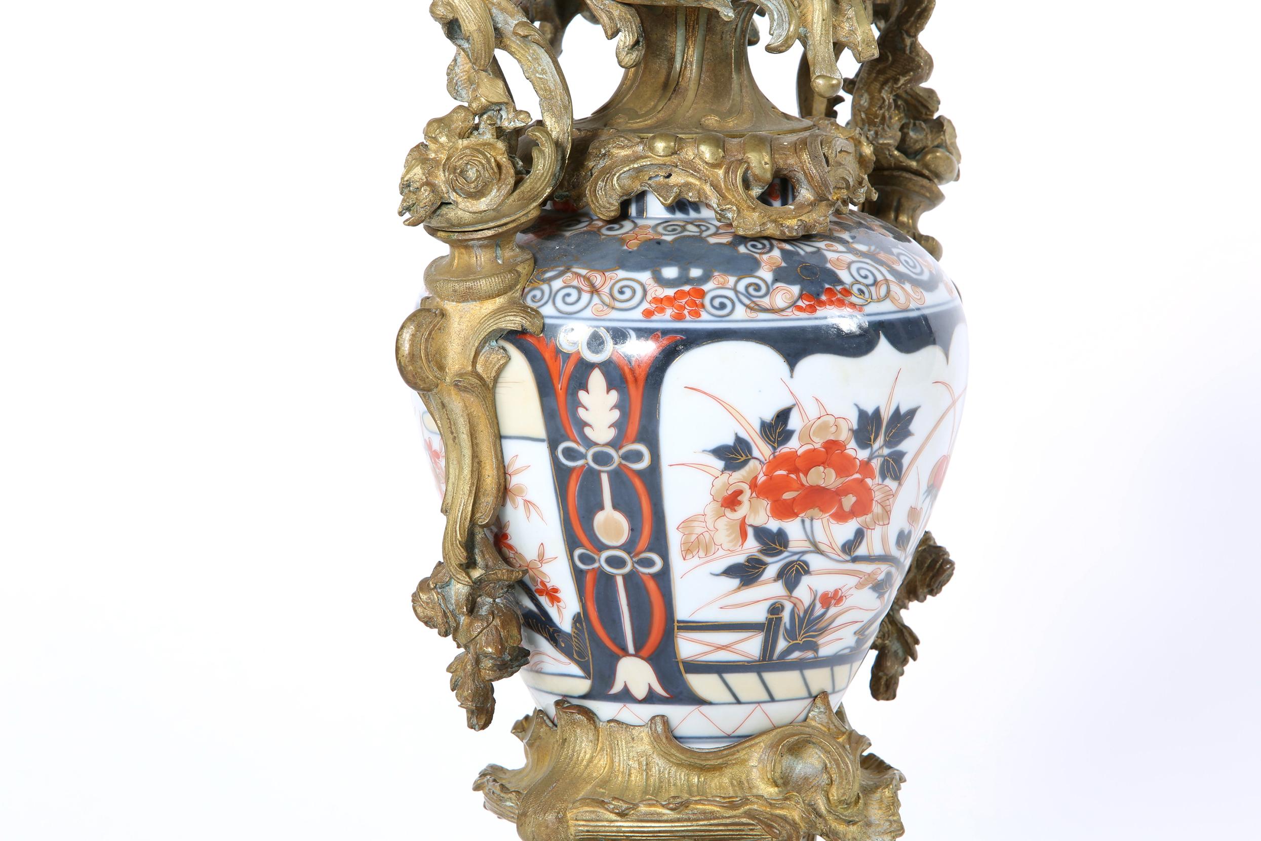 19th Century Pair / Gilt Bronze Mounted Imari Porcelain Vases For Sale 4